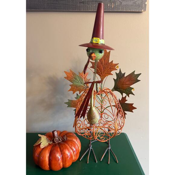 Fall Decor Wobble Spring Neck Metal Turkey and Ceramic Pumpkin - Picture 1 of 8